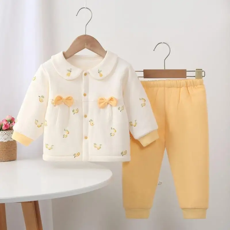 

Baby Boys Girls Autumn Winter Lightweight Padded Jacket Set Kids Quilted Coat Set Warm Pure Cotton Thick Loungewear Kids Clothes