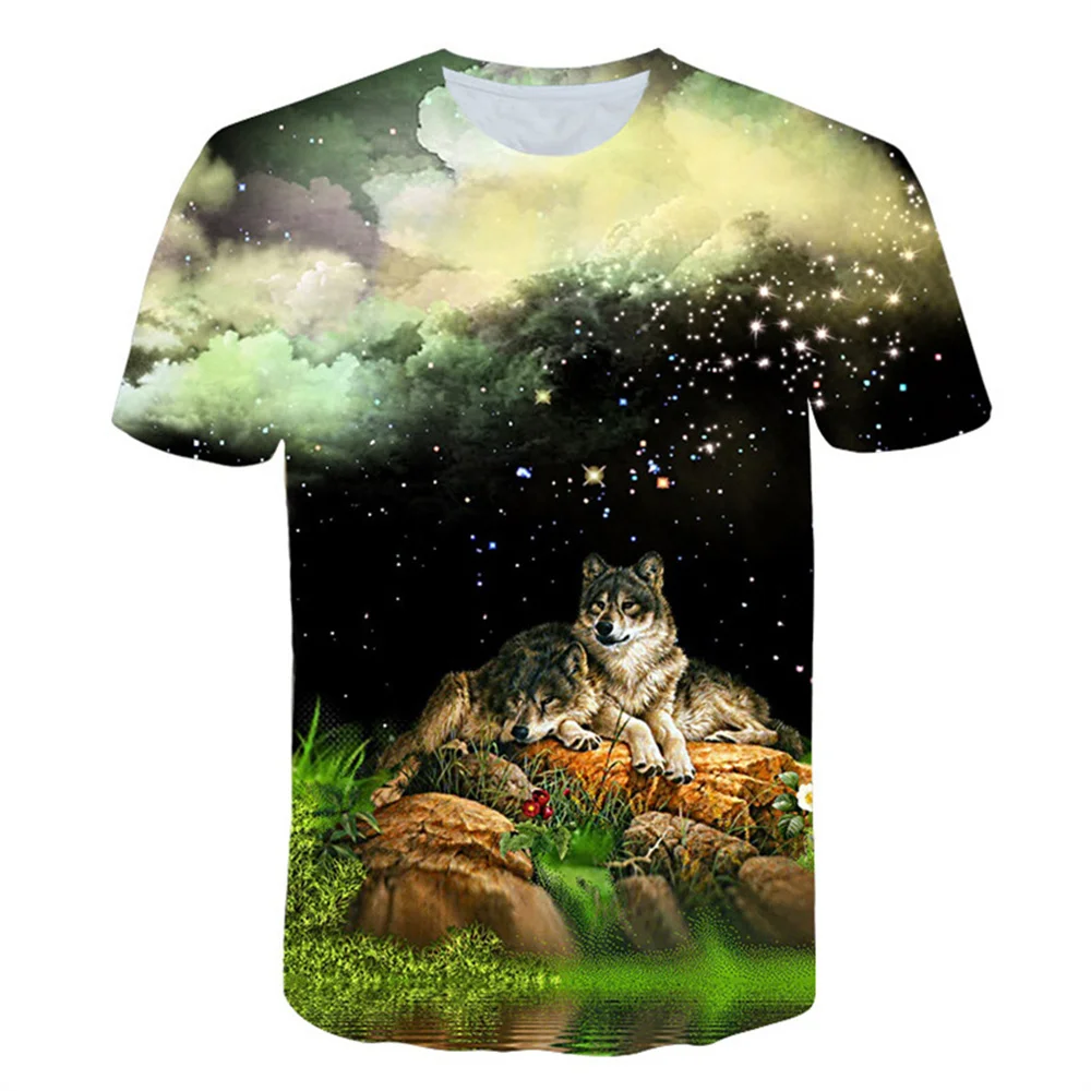

2025 New Summer Boys Girls Cartoon Animals Wolf T Shirts Children Tees Unisex Short Sleeve 3D Printing T Shirts Child Tops Clot