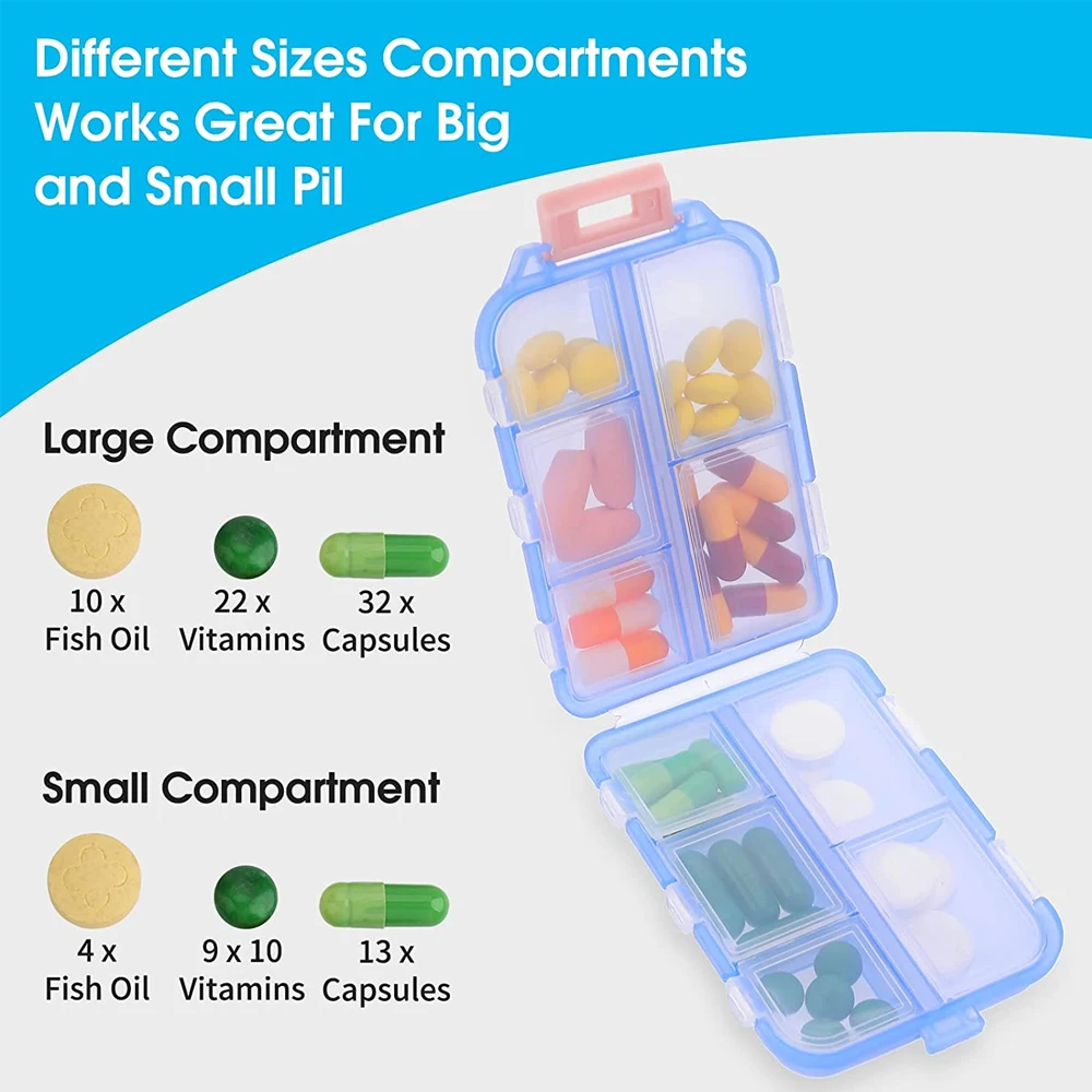 Mini Portable Pills Organizer Case 10 Grids PillBox Tablet Storage Container Weekly Medicine Pill\'s Box Pill Case Drug Dispense