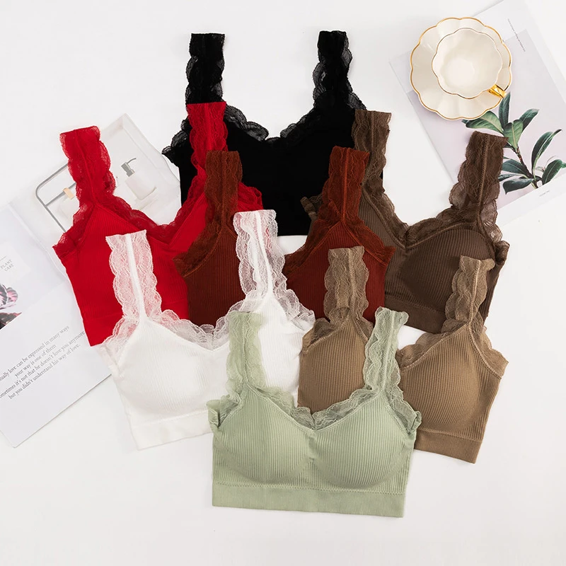 Nuovo reggiseno di pizzo senza cuciture sul petto avvolto sul retro senza filo di anello in acciaio intimo sportivo rosso per le donne reggiseni per