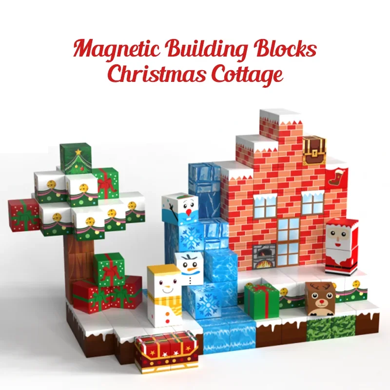 Blocchi magnetici caldi 154-180 PCS STEM Montessori Giocattoli sensoriali Casa di Natale Cubi magnetici Giocattoli da costruzione per le ragazze dei ragazzi