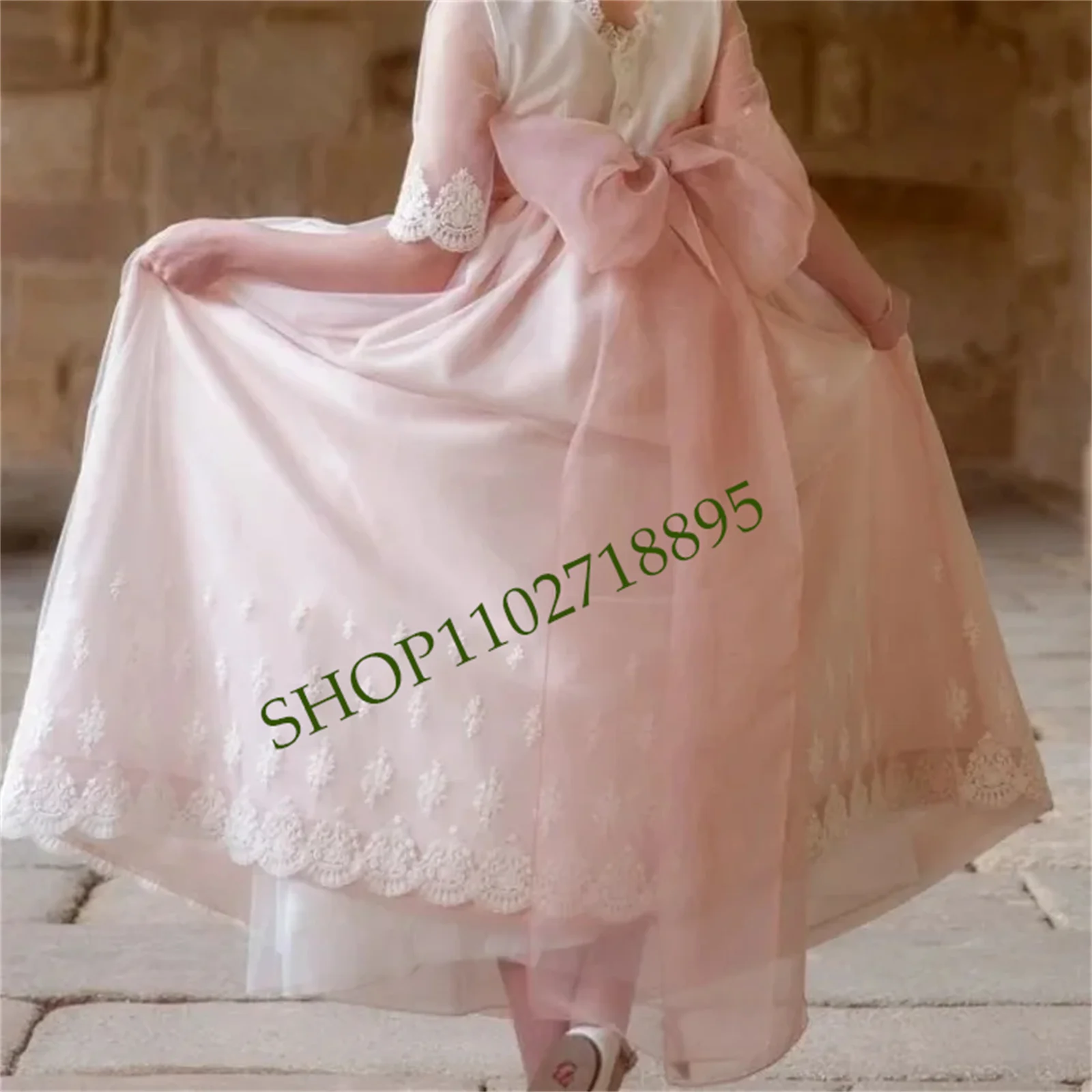 Vestido Vintage Comunhão com Fita e Renda para Meninas, Casamento de Dama de Honra, Vestido Batismo, Branco, Floral, Dama de Honra, Fita, Vintage