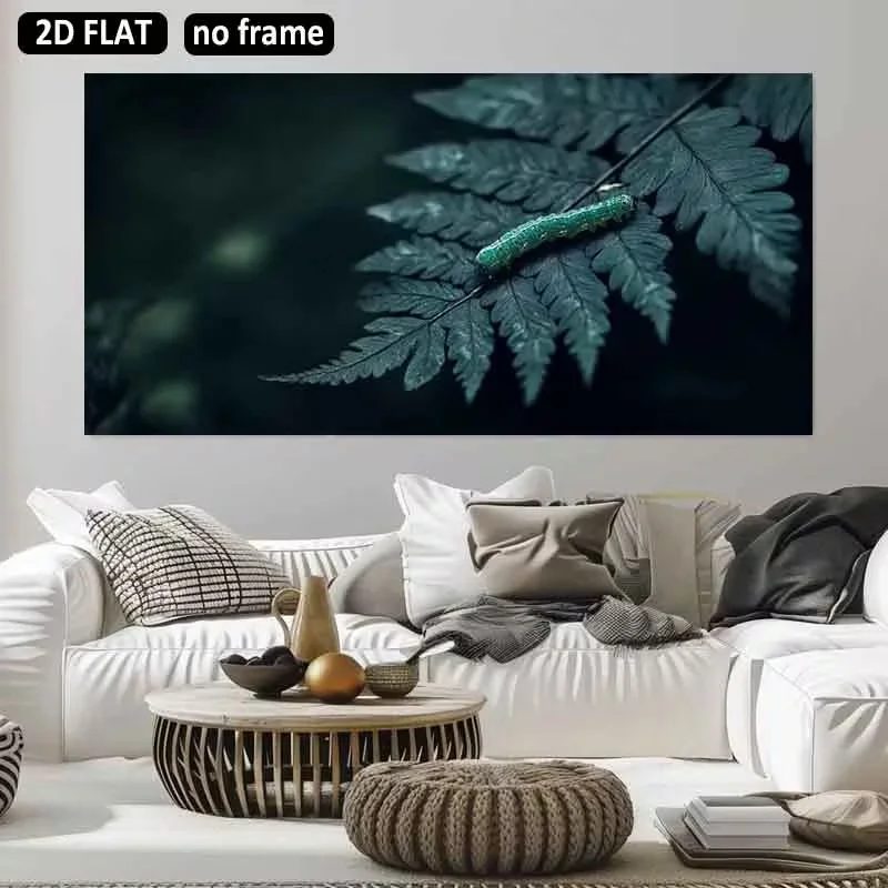 2D Flat, 1pc Large Wall Panel Suitable for Living Room & Bedroom - Green for CATERPILLAR on Fern Leaf Canvas, Unframed Modern Mi