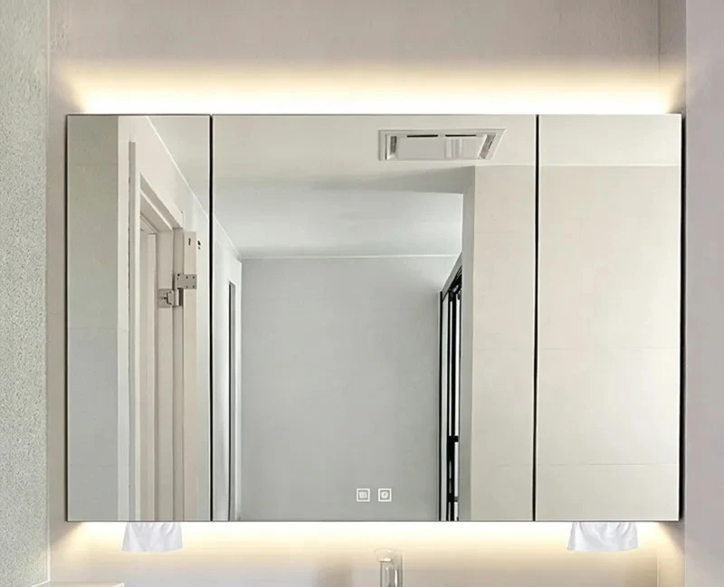 Modern Wall Mounted Bathroom Mirror Cabinet with LED Light Stainless Steel Anti Fog Smart Storage Vanity for Small Bathrooms