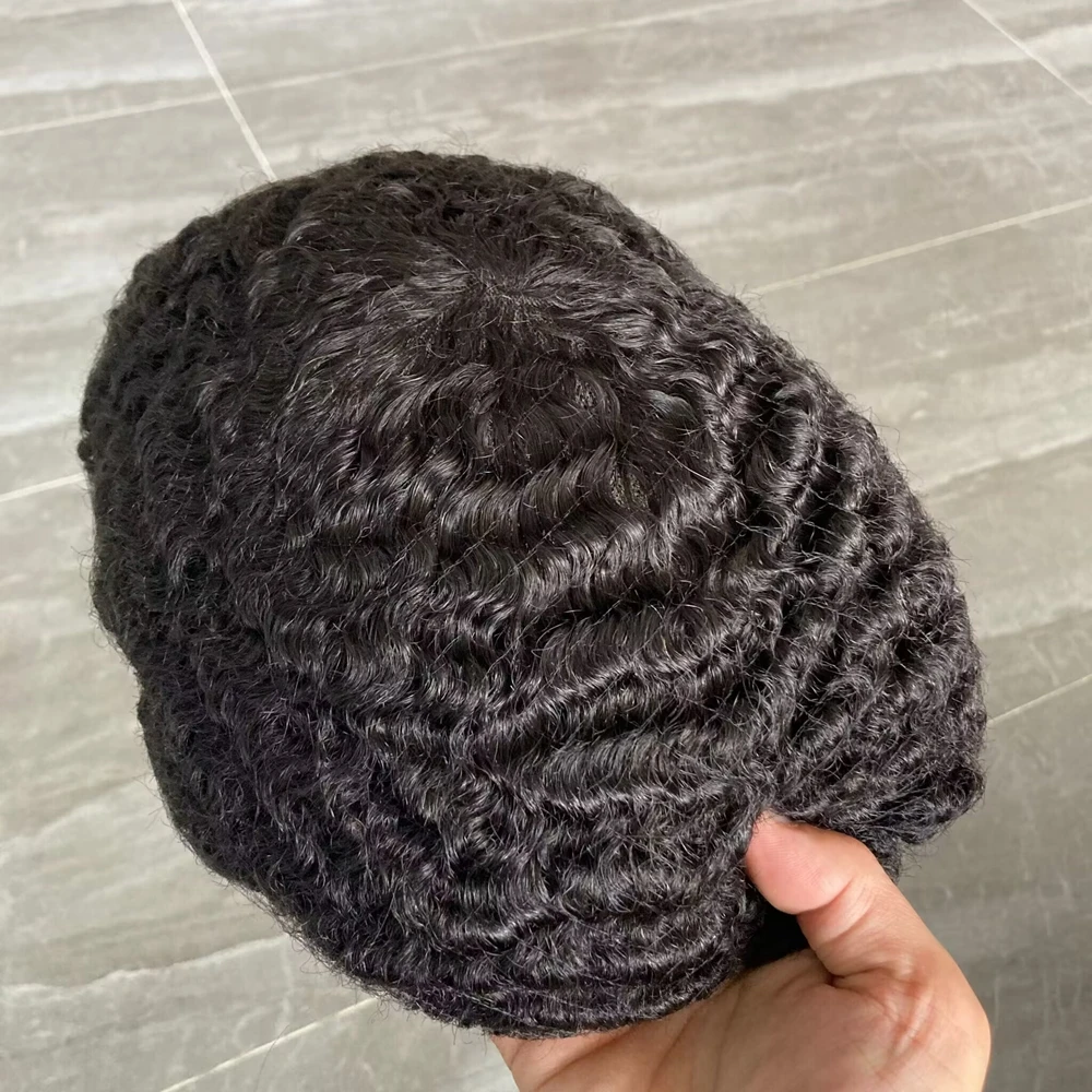 Capelli umani da uomo neri Mono NPU Sistema di protesi per la sostituzione dei capelli durevoli 10MM Onde profonde Acconciatura afro Parrucchino da uomo