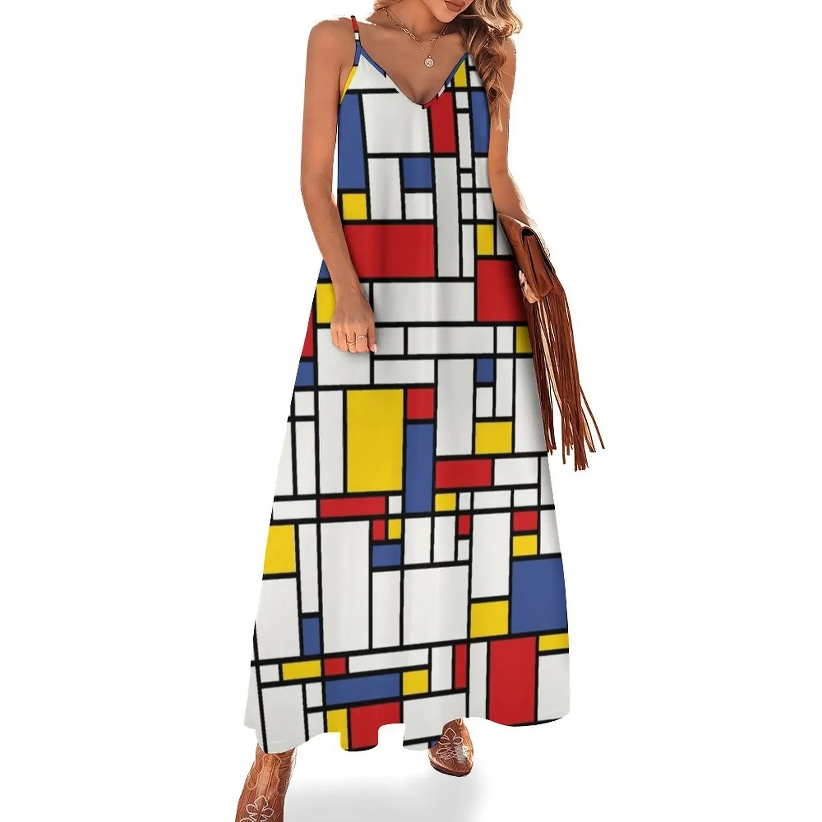 

Piet Mondrian Abstract Pop Art 1960s Red Blue Yellow Rectangles Sleeveless Dress summer dress women 2025 long sleeve dresses