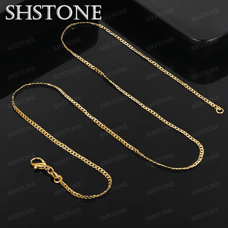 

SHSTONE 18K Gold 2mm Cuban Chain Necklaces For Woman Men Classic Party Engagement Wedding Fashion Jewelry Lovers Birthday Gift