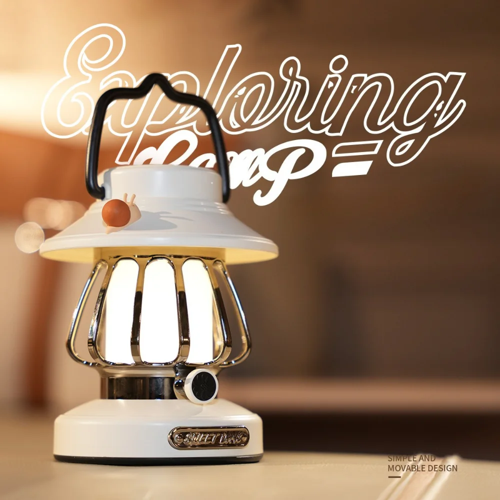 

Retro Snail Shape Camping Night Light Rechargeable Portable Handheld Tent Lantern Outdoor Camping Hanging Atmosphere Lamp