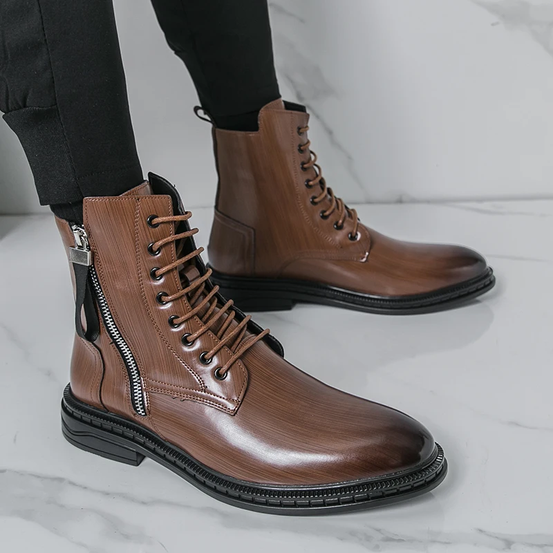 Men High Top Boots Solid Color Low Heel Comfortable Fashionable Classic Men Ankle Boots