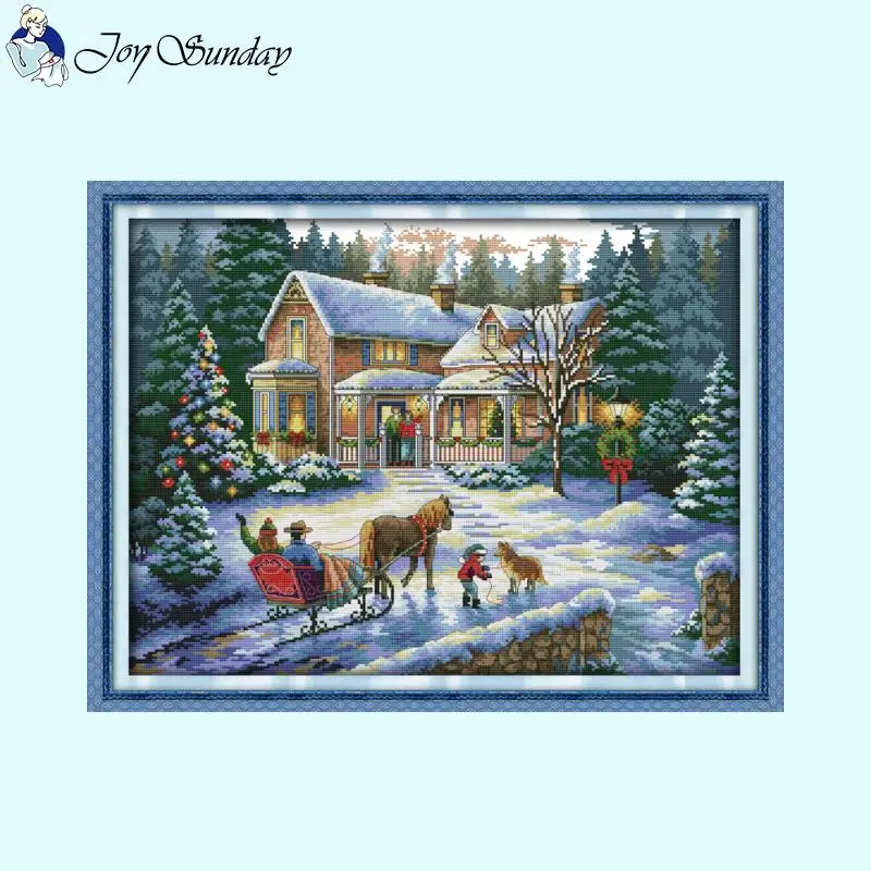 Winter Christmas Series Joy Sunday Cross Stitch Kits Aida 14CT 16CT 11CT Counted Canvas Printed Fabric Embroidery DIY Home Decor