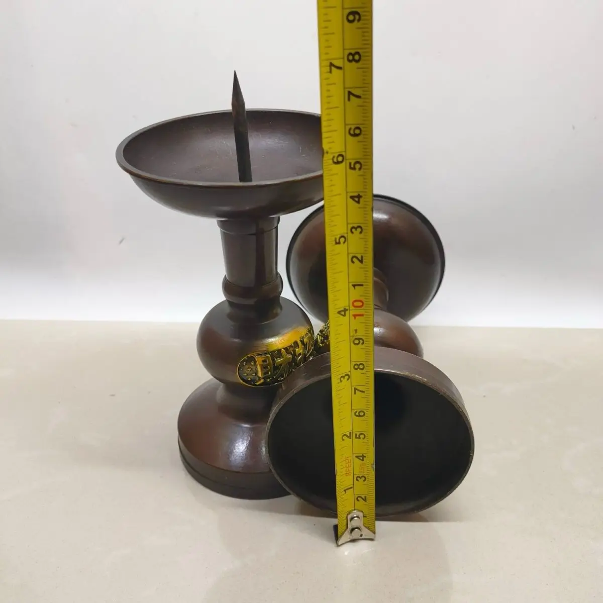 Lucky treasure wax table a pair of materials, brass imitation copper gilt retro craftsmanship weighing about 640 grams