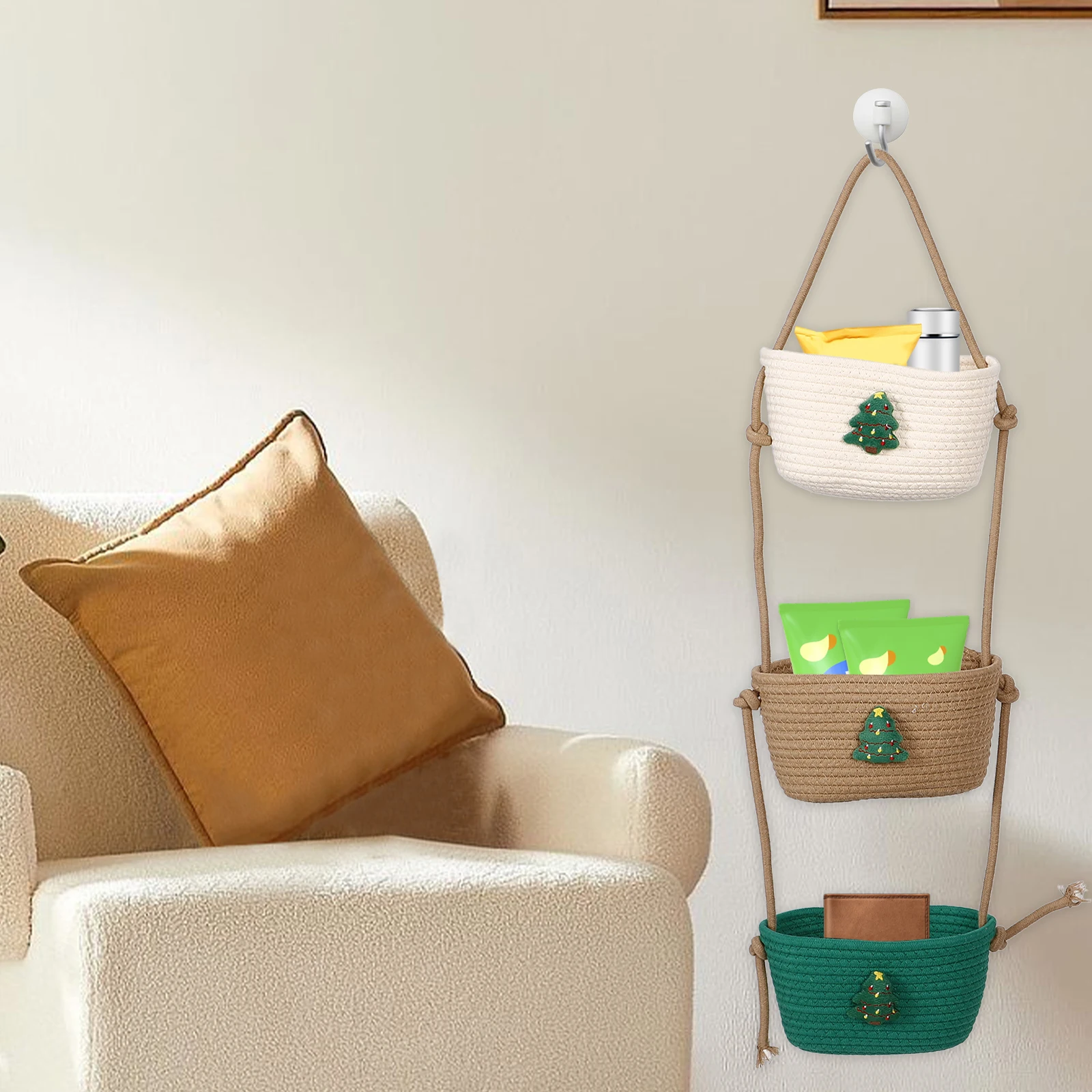 

Christmas Tree Basket Large Capacity Wall Hanging Storage Holder Storage Wall ganizer Plants Holder Woven Basket Portable