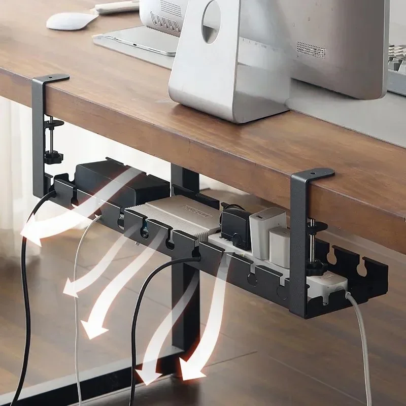 Under Desk Cable Management Tray 15.7"-31" Retractable Metal Wire Organizer Under Table Cord Management with Clamp No Drilling view 3