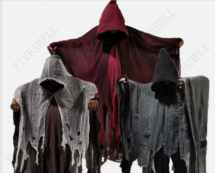 Unisex Halloween Ghost Dementors ชุดคอสเพลย์ผู้หญิงโกธิคสยองขวัญ Zombie Tattered Hooded Capes Day Of The Dead Party Props เสื้อคลุม