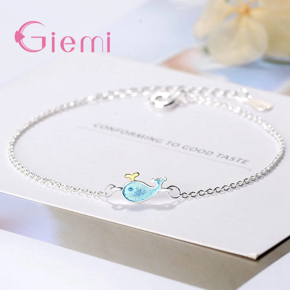 

Модный привлекательный длинный браслет с синим дельфином из стерлингового серебра 925 пробы для женщин и девочек, вечерние украшения, ювелирные изделия