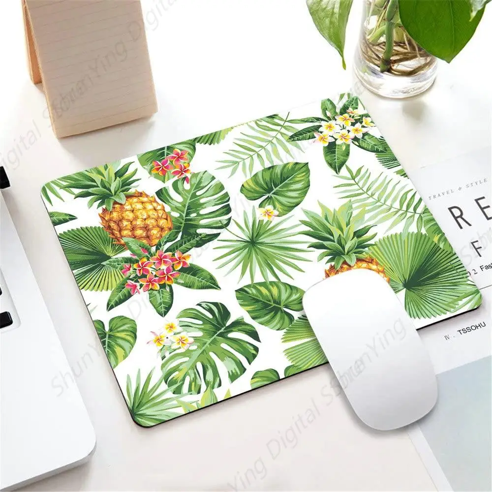 Tapete de mouse de abacaxi, folha de palmeira tropical e flor, projetado com mouse pad de borracha antiderrapante adequado para laptops