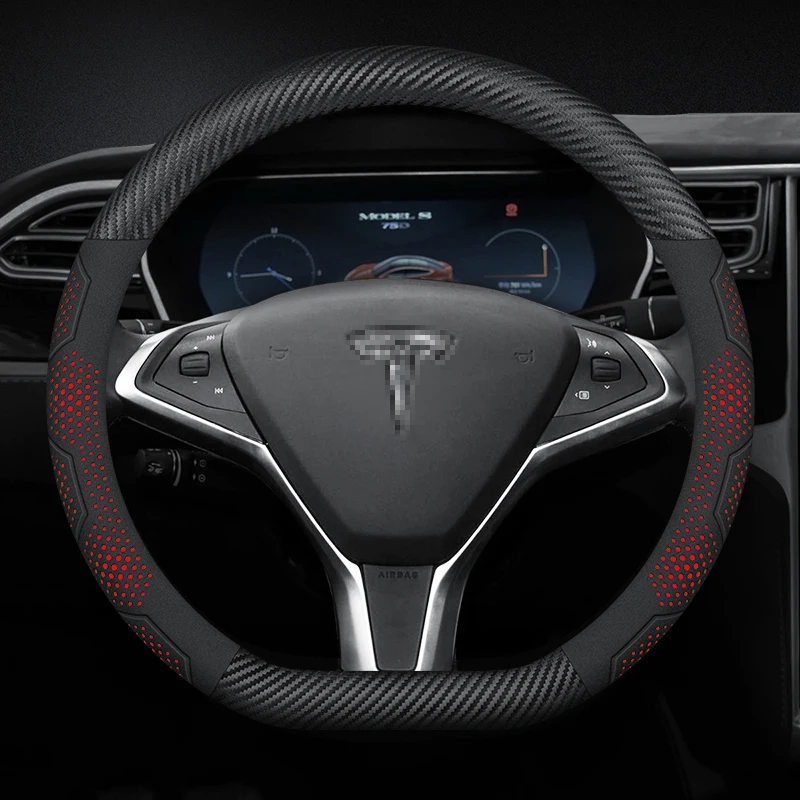 Tesla Model 3 Model Y Model S Model X Carbon fiber Suede Microfiber Leather Anti-slip Car Steering Wheel Cover Auto Accessories