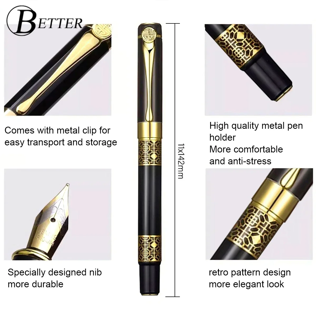 Retro Metal Fountain Pen F Nib With Ink High Quality For Business Writing Gift Office School Supplies for Students Stationery