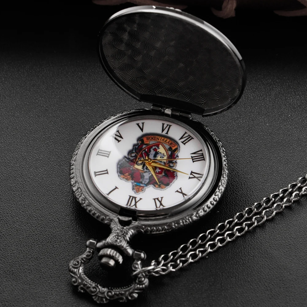 New Black College Design Roman Digital Quartz Pocket Watch Vintage Watch Case Necklace Pendant Clock Chain Men's Women's Gift