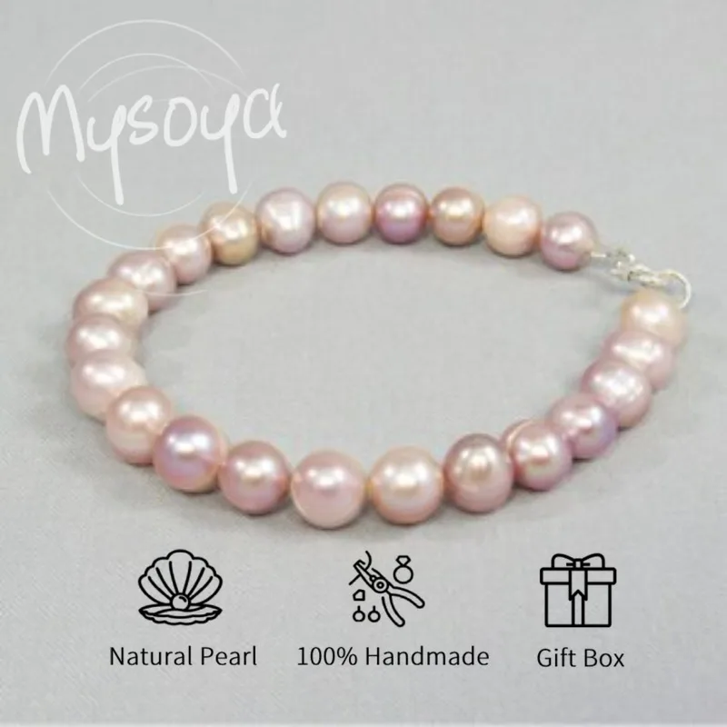 

MYSOYA Pink Freshwater Pearl Bracelet 7-8mm With Gift Box For Her/Him Birthday/Wedding/Christmas/New Year/Anniversary Gift