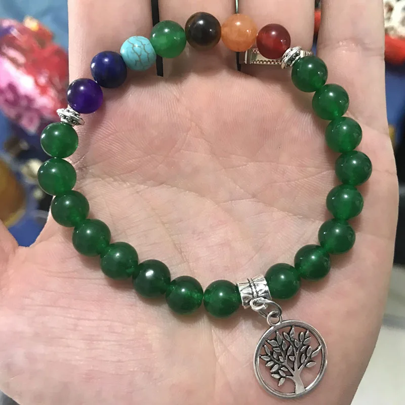 Life Tree Pendant  Bead Bracelet For Men Women Natural Powder Green Purple Crystal Bracelet Jewelry Gift