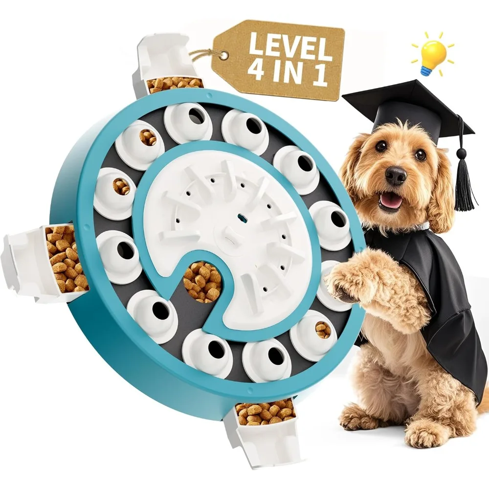 

Головоломка для собак, интерактивная игрушка 4 в уровня для умных собак, многоступенчатая игра, игрушки-головоломки для собак, когнитивная кормушка-головоломка для собак
