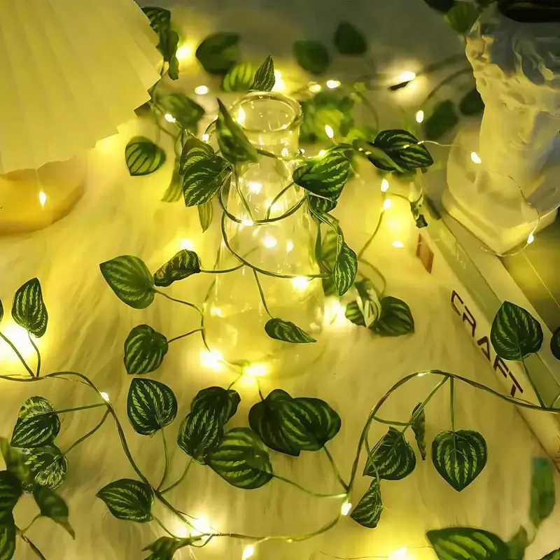 10M 5M 2M Flower Green Leaf Solar String Lights Artificial Vine Fairy Lights Christmas Tree Garland Light for Weeding Home Decor