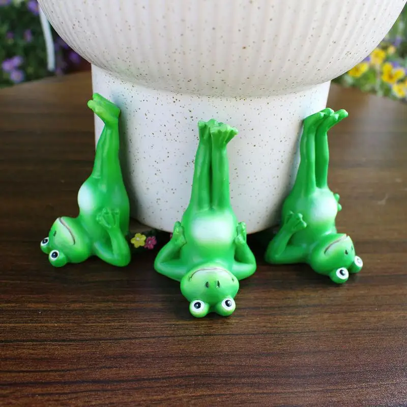 Garden Frog Statues Set Of 3 Resin Plant Pot Footstool Fog Statue Inverted Animal Ornaments Potted Plant Stand Planter