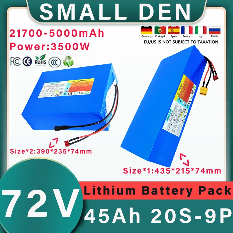 

72V 45Ah 21700 10S 9P Lithium ion Battery Pack 3500W Electric Tool Outdoor Backup Battery with 50A BMS Rechargeable Battery