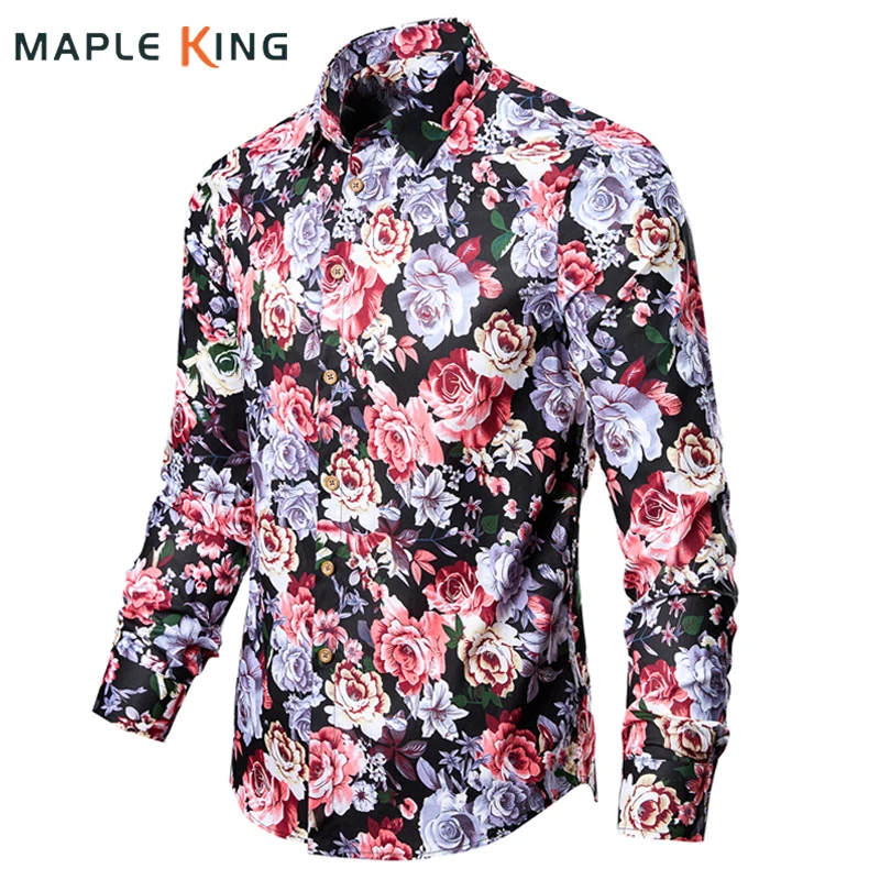 

Korean Shirts for Men Luxury Designer Vintage Clothes Floral Printed Blusas Estampadas Long Sleeve Dress Shirts Mens Blouse Tops