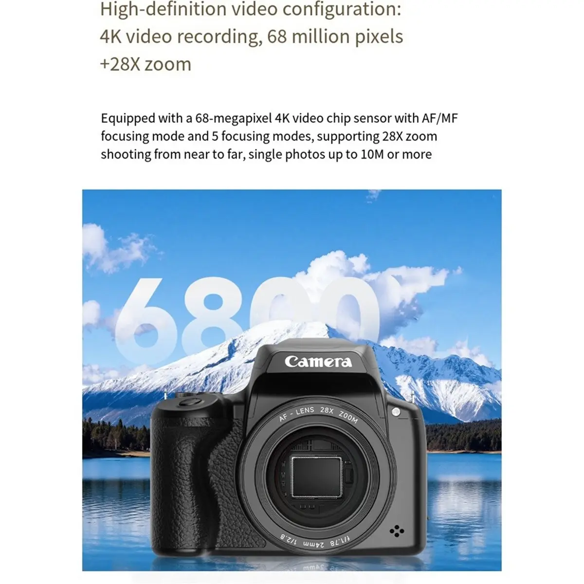 68MP Camera with 28X Digital Zoom 4K Video 60 FPS 2.8 Inch LCD Flip Screen 180 Degree Rotation for Vloggers Hobbyists