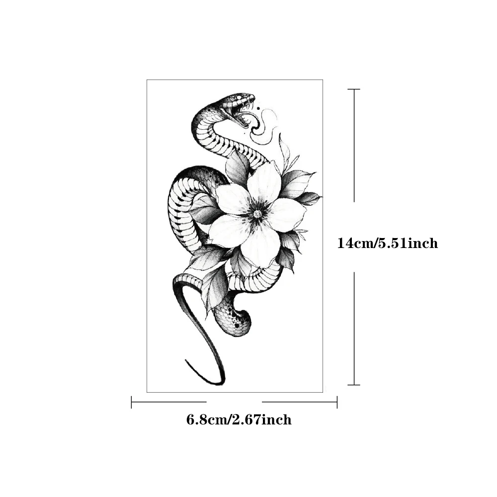 남녀공용 방수 임시 문신 스티커, 뱀 검은 맘바 꽃 해골 왕 코브라 토템 바디 아트 팔 가짜 문신, 10 개