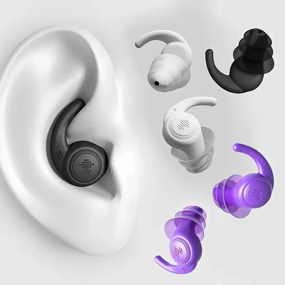 Ear Plugs With Silicone Lanyard Noise Cancelling, Reusable Hearing Protection EarPlugs in Flexible Silicone for Sleep, Focus