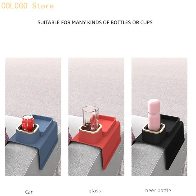 Universal Sofa Armrest Cup Holder Rack With Deeply Grooves And Side Pockets For Beverages Magazines And Accessories D0LD