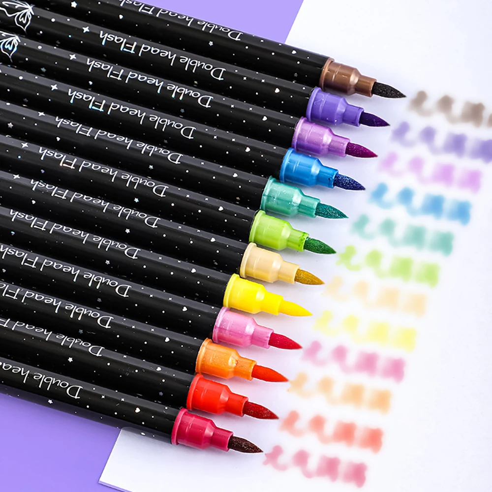 

le headed dual color glitter marker pen, hand-painted dual color brush, bolded soft head, pearl glitter brush
