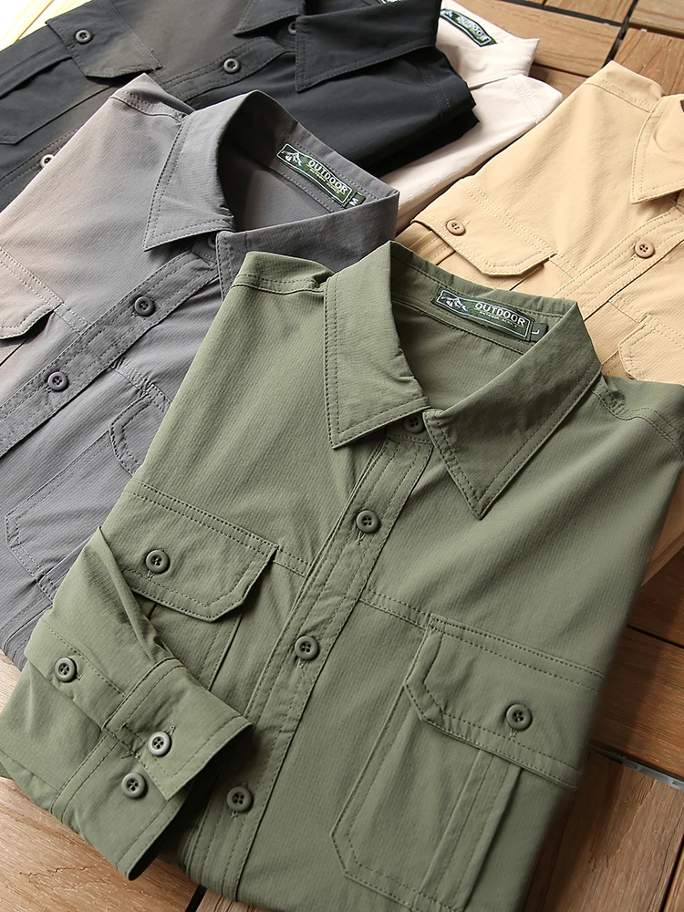 

Мужская рубашка American Sle для активного отдыха, с длинным рукавом, быстросохнущая, дышащая, с цветным воротником, весна-лето