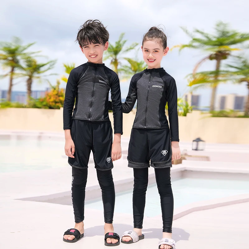 

Kids Rash Guards Girl Boy 3 Pieces Long Sleeves Shirt Shorts Pants Swimwear Surfing Teenager Bathing Suits Wetsuit 9-16 years