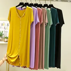 Summer Modal Night Dress For Women New Casual V Neck Nightgowns Comfortable Sleepwear Nightshirt Large Size Homewear L-2XL