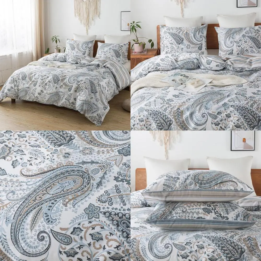 

Комплект постельного белья King Size: пододеяльник с узором пейсли (3 предмета), мягкий и дышащий, с застежкой-молнией и завязками.