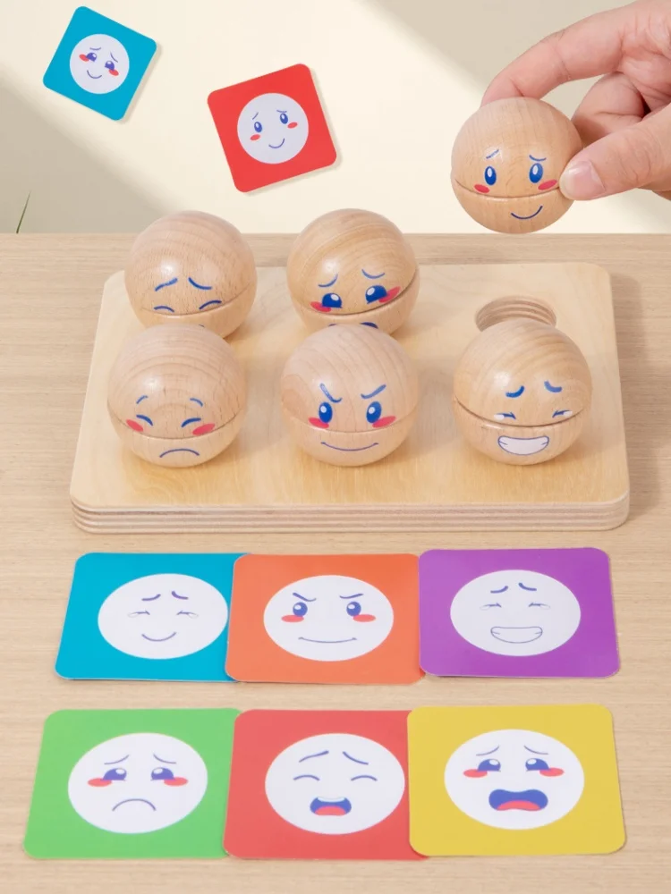 Juego de huevos de emoción de madera para niños, juguetes educativos Montessori, juego de bloques a juego de expresión, juguetes de Aprendizaje Temprano para niños