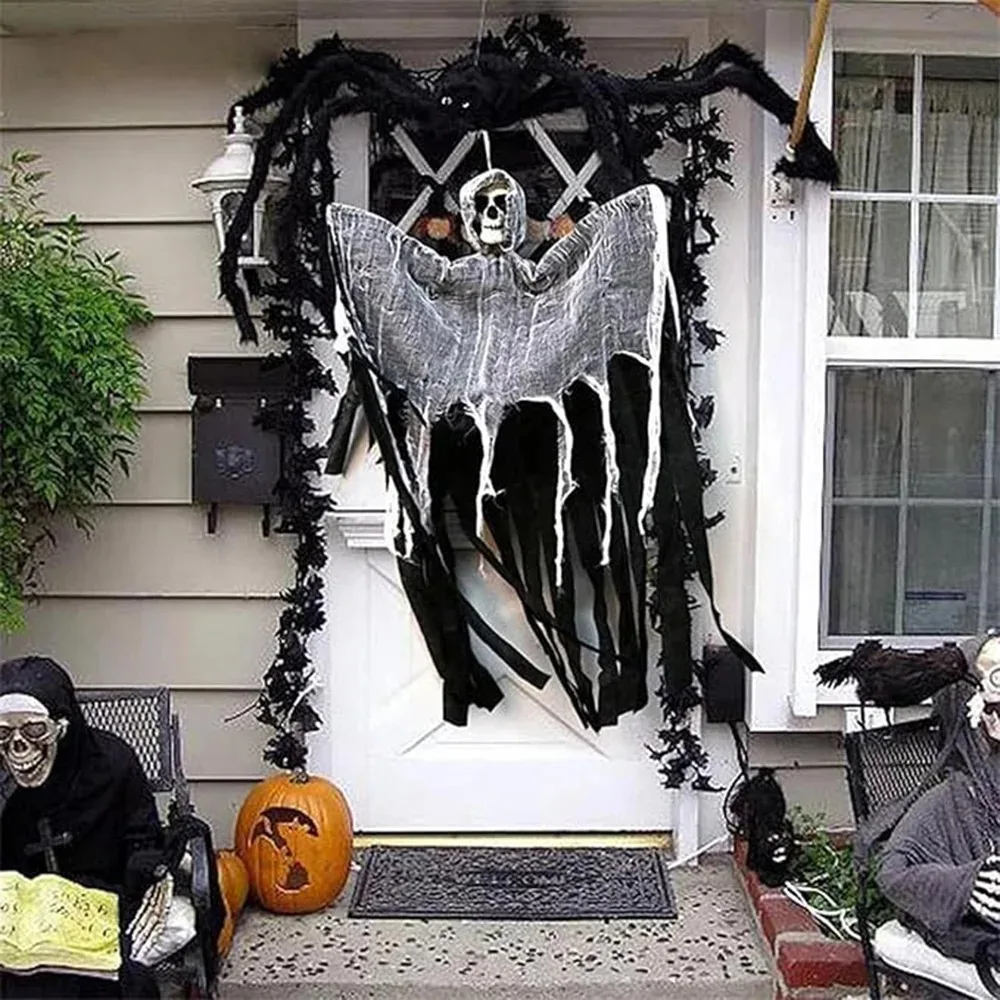 

Halloween Glowing Skull Skeleton Gauze Hanging Ghost Home Outdoor Garden Decoration Halloween Party Horror Ghost Props