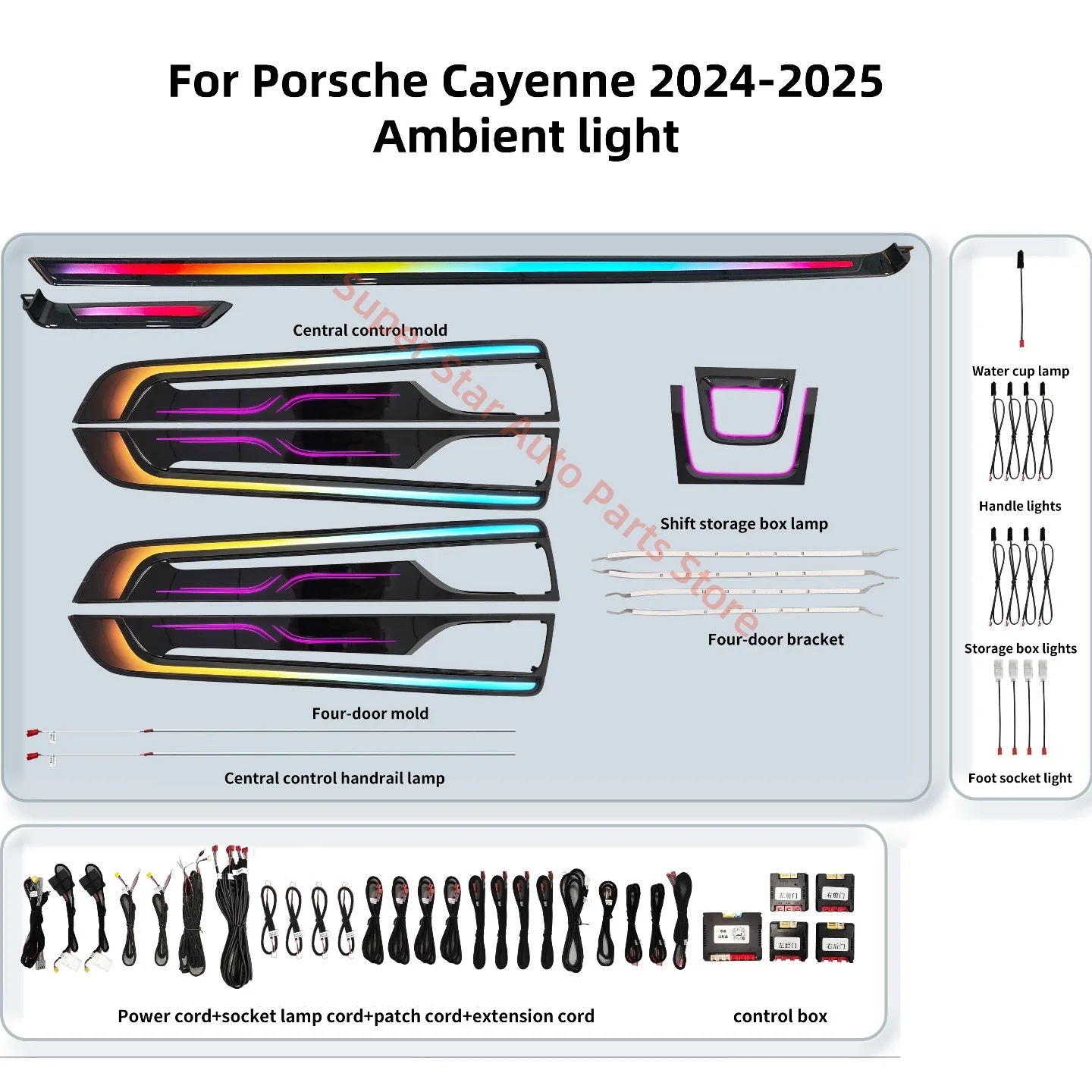 

Светодиодный окружающий свет для Porsche Cayenne 2024+, модернизация внутреннего освещения автомобиля, автомобильные аксессуары, отделка 1:1, светящаяся накладка