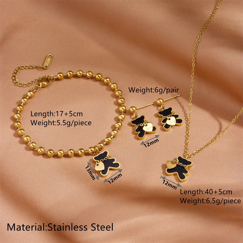 Jewelry Stainless Steel Necklace Bracelet Earring Set Black Shell Fashion Jewelry Accessories