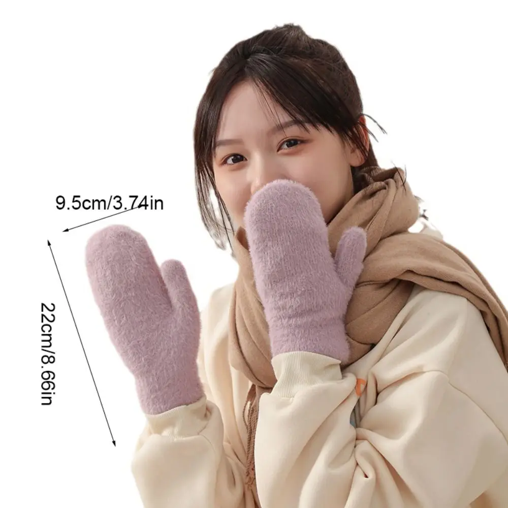 Guantes de punto de dedos completos suaves para estudiantes, manoplas de felpa gruesas de estilo coreano, Color sólido, mantienen el calor, Invierno