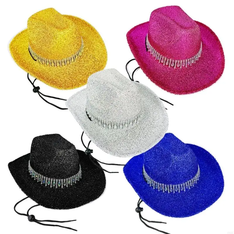 

39BC Eye-catching Hat Glinting Glitter Cowboy Hats for Carnivals Music Festival