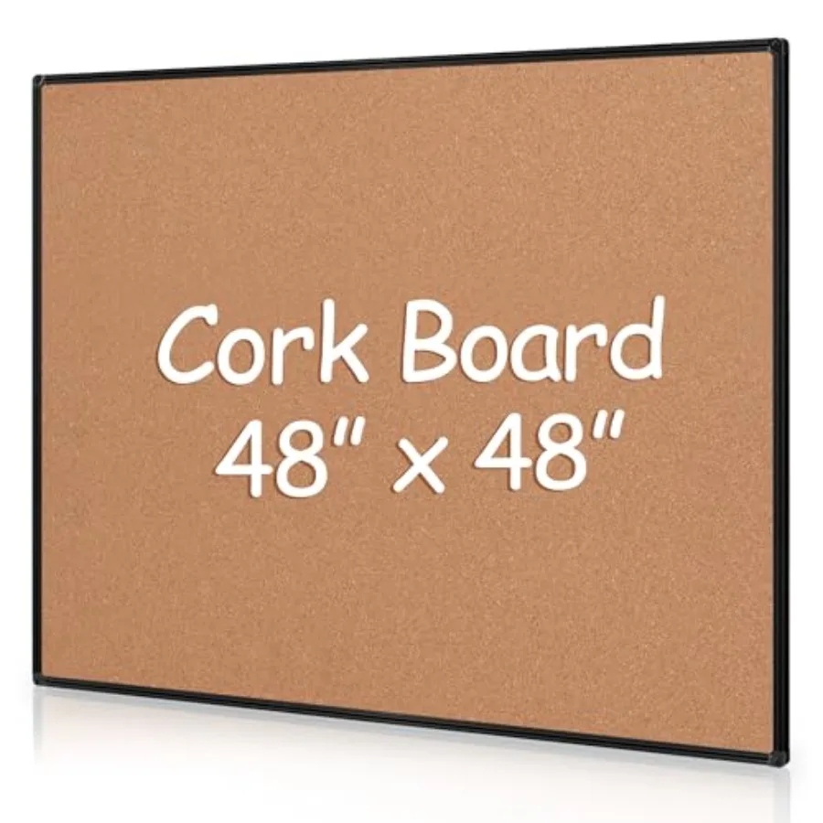 

Очень большая пробковая доска для объявлений 48x48 дюймов (122x122 см) в черной алюминиевой раме, настенная, с 18 креплениями для пинов
