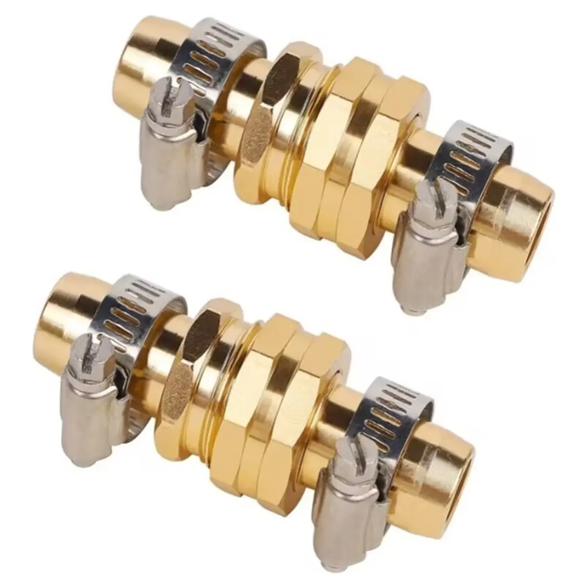 2 Pack Brass Garden Hose Connector Repair Mender Kit with Stainless Clamp, Fits 3/4" Water Hose Repair Fitting