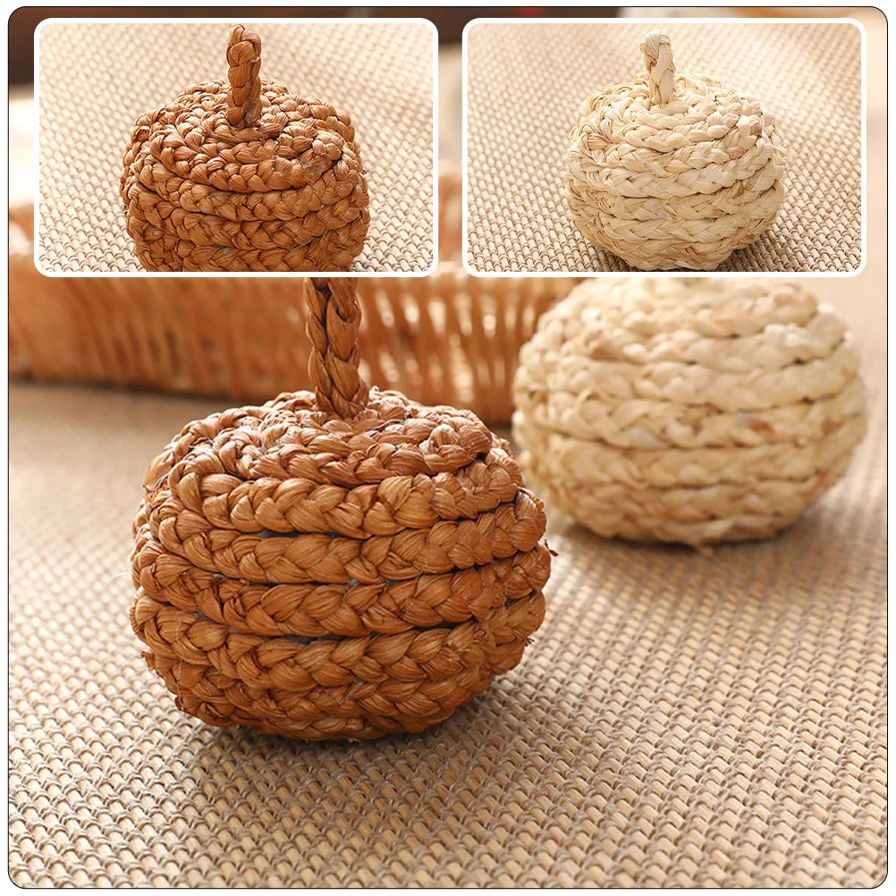 

2Pcs Pumpkin Ball Ornaments Straw Woven Thanksgiving Decor Harvest Festival Adornment Woven Pumpkin Artificial Weaving Pumpkins