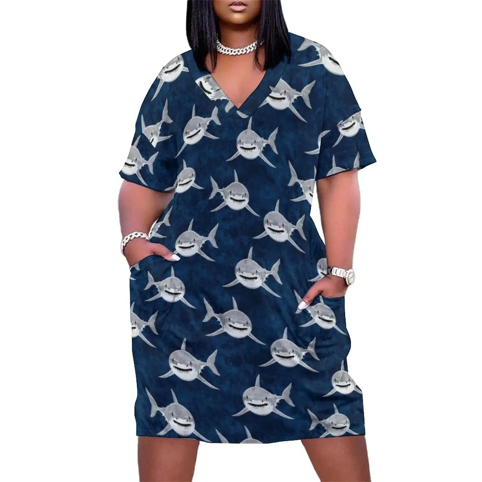 

Sharks! - dark blue Loose Pocket Dress Women"s summer suit dress women elegant luxury long dresses for women