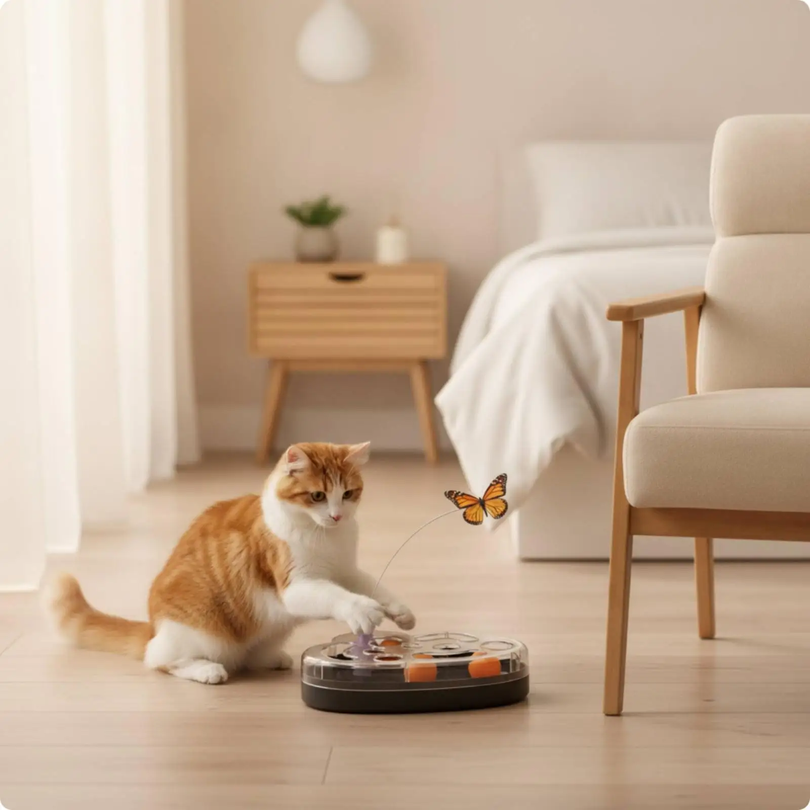 Cat Toy with Butterfly Rechargeable Cat Toy with Track Balls Electric for Indoor